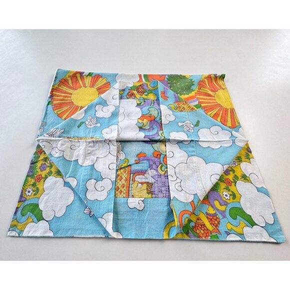 Vintage 1970s single pillowcase, Sears Noah's Ark, blue, purple, orange - Picture 8 of 10